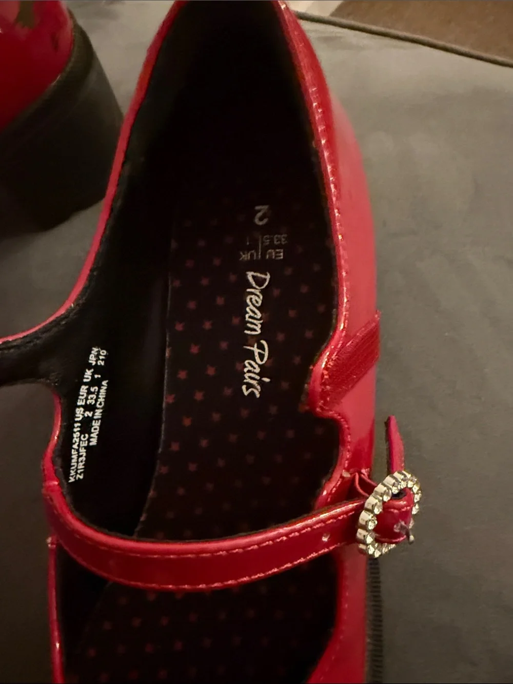 Dream Pairs Shiny Red Patent Mary Jane Shoes with Rhinestone Buckles